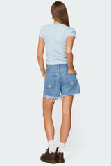 Cale Distressed Low Rise Denim Shorts