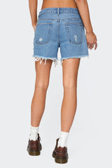 Cale Distressed Low Rise Denim Shorts