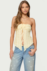 Textured Ruffle Split Front Strapless Top