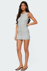 Rey Button Up Ribbed Mini Dress