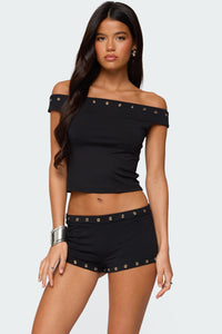 Neriah Grommet Off Shoulder Top