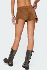 Sapir Fringe Faux Suede Shorts