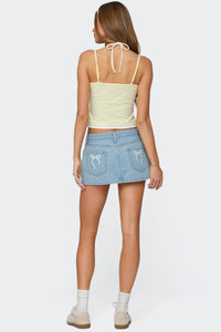 Eyelet Bows Denim Mini Skirt