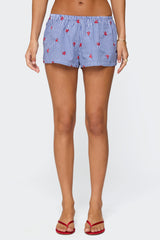 Cherry Embroidered Gingham Boxer Shorts