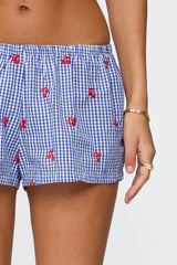 Cherry Embroidered Gingham Boxer Shorts