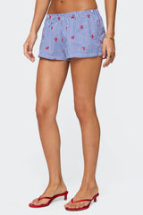Cherry Embroidered Gingham Boxer Shorts