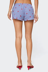 Cherry Embroidered Gingham Boxer Shorts