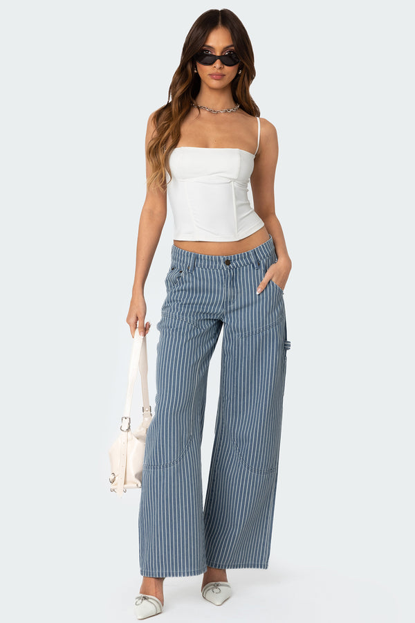 Striped Low Rise Baggy Carpenter Jeans