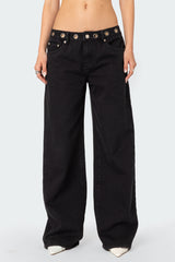 Libby Grommet Low Rise Wide Leg Jeans