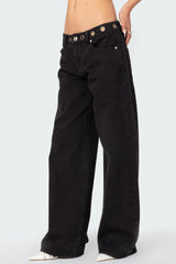 Libby Grommet Low Rise Wide Leg Jeans