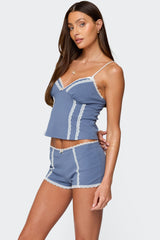 Eliane Contrast Lacey Tank Top