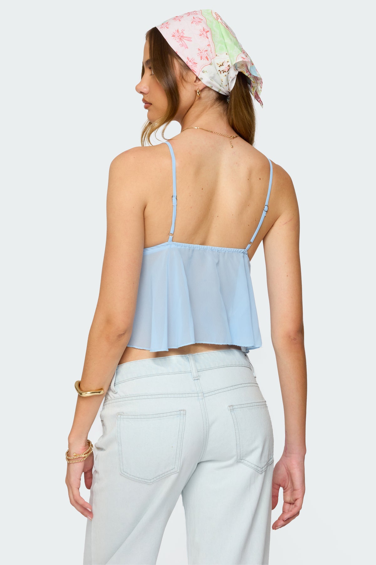 Ruffle Sheer Chiffon Babydoll Tank Top