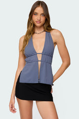 Nikole Split Front Backless Halter Top
