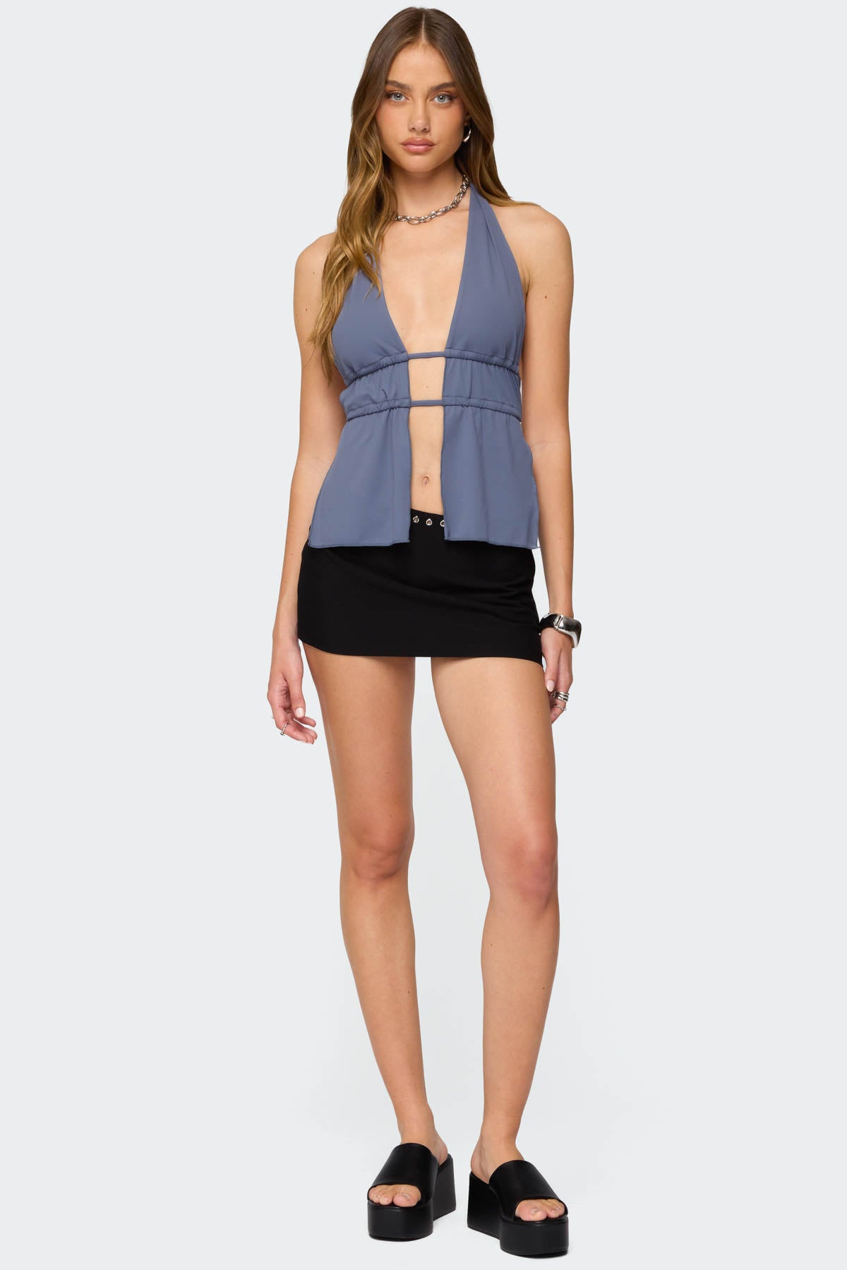 Nikole Split Front Backless Halter Top