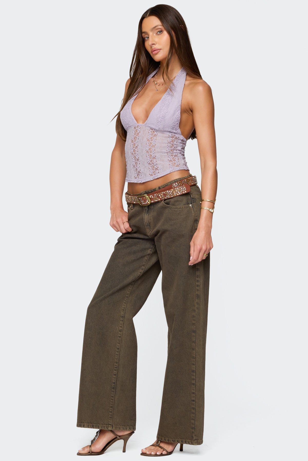 Naya Textured Sheer Lace Halter Top