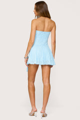 Elaia Asymmetric Strapless Lace Mini Dress