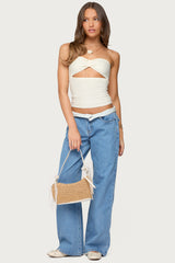 Textured Knit Strapless Cutout Top
