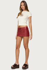 Lace Up Faux Leather Mini Skort