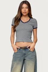 Fawn Striped V Neck T Shirt