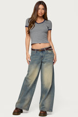 Fawn Striped V Neck T Shirt