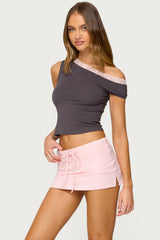 Contrast Lace Asymmetric Off Shoulder Top