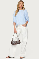 Pinstripe Linen Look Button Up Shirt