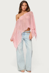 Sequin Fringe Knit Poncho