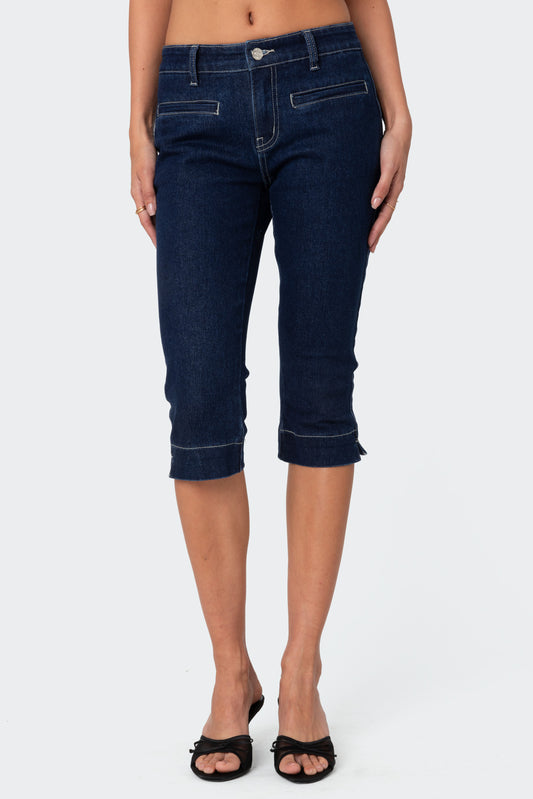Contrast Stitch Capri Jeans