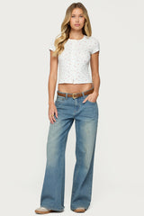 Odella Floral Ribbed Button Up Top