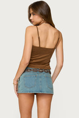 Split Front Faux Suede Tank Top
