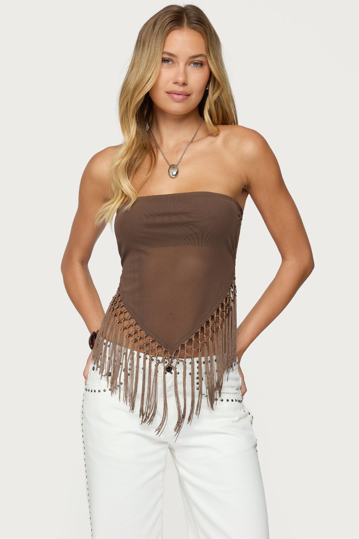 Backless Sheer Mesh Strapless Top