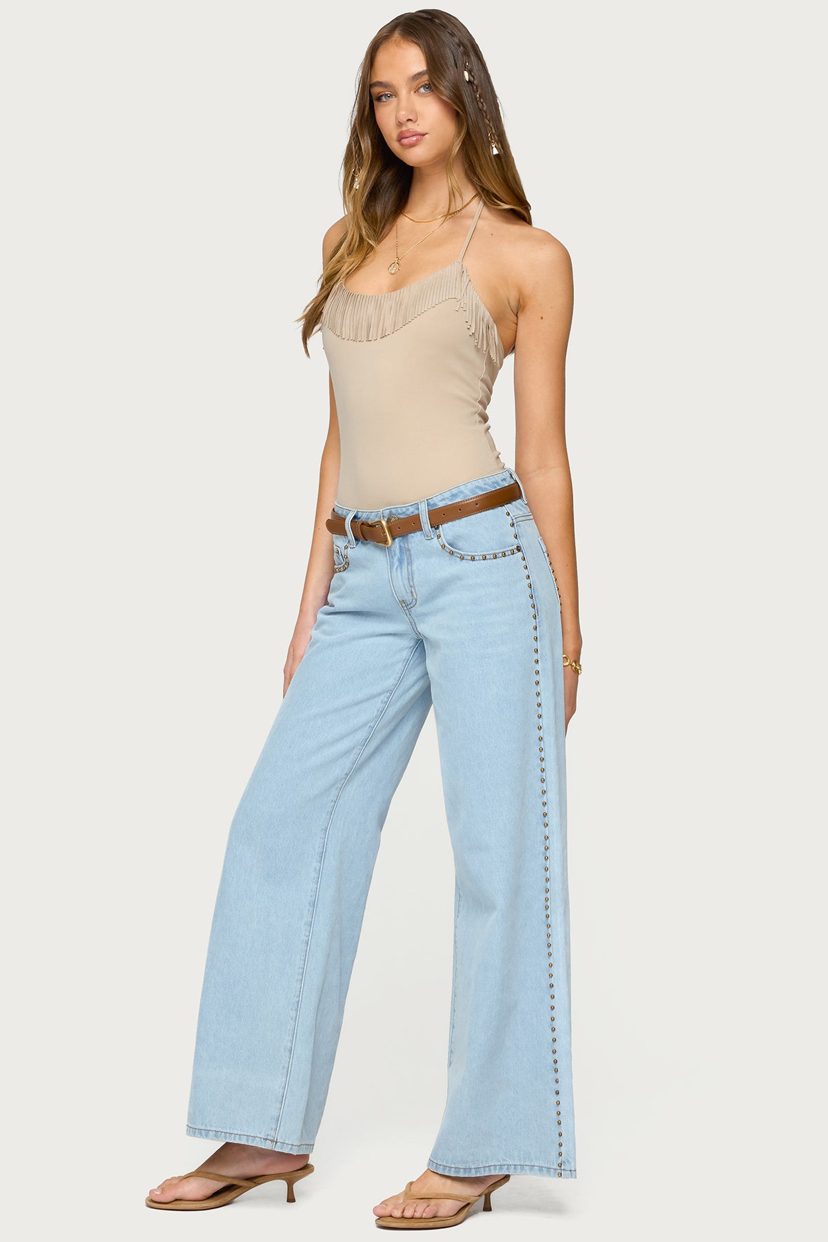 Colbie Faux Suede Fringe Trim Bodysuit