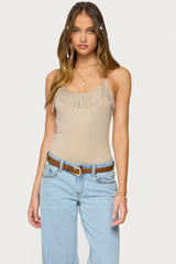 Colbie Faux Suede Fringe Trim Bodysuit
