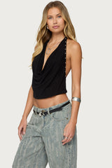 Irina Stud Cowl Neck Halter Top