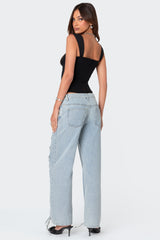 Laced Up Low Rise Baggy Jeans