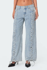 Laced Up Low Rise Baggy Jeans
