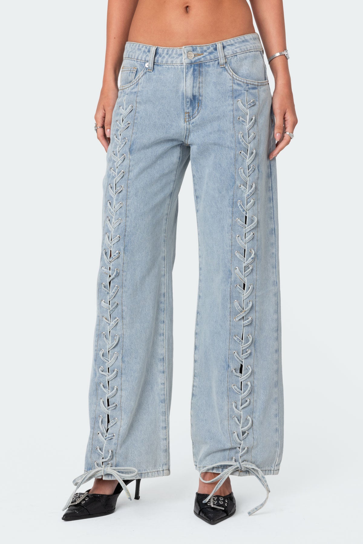 Laced Up Low Rise Baggy Jeans