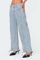 Laced Up Low Rise Baggy Jeans