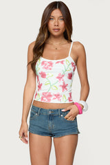 Beaded Floral Embroidered Tank Top