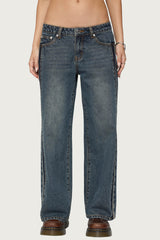 Petite Contrast Panel Low Rise Baggy Jeans