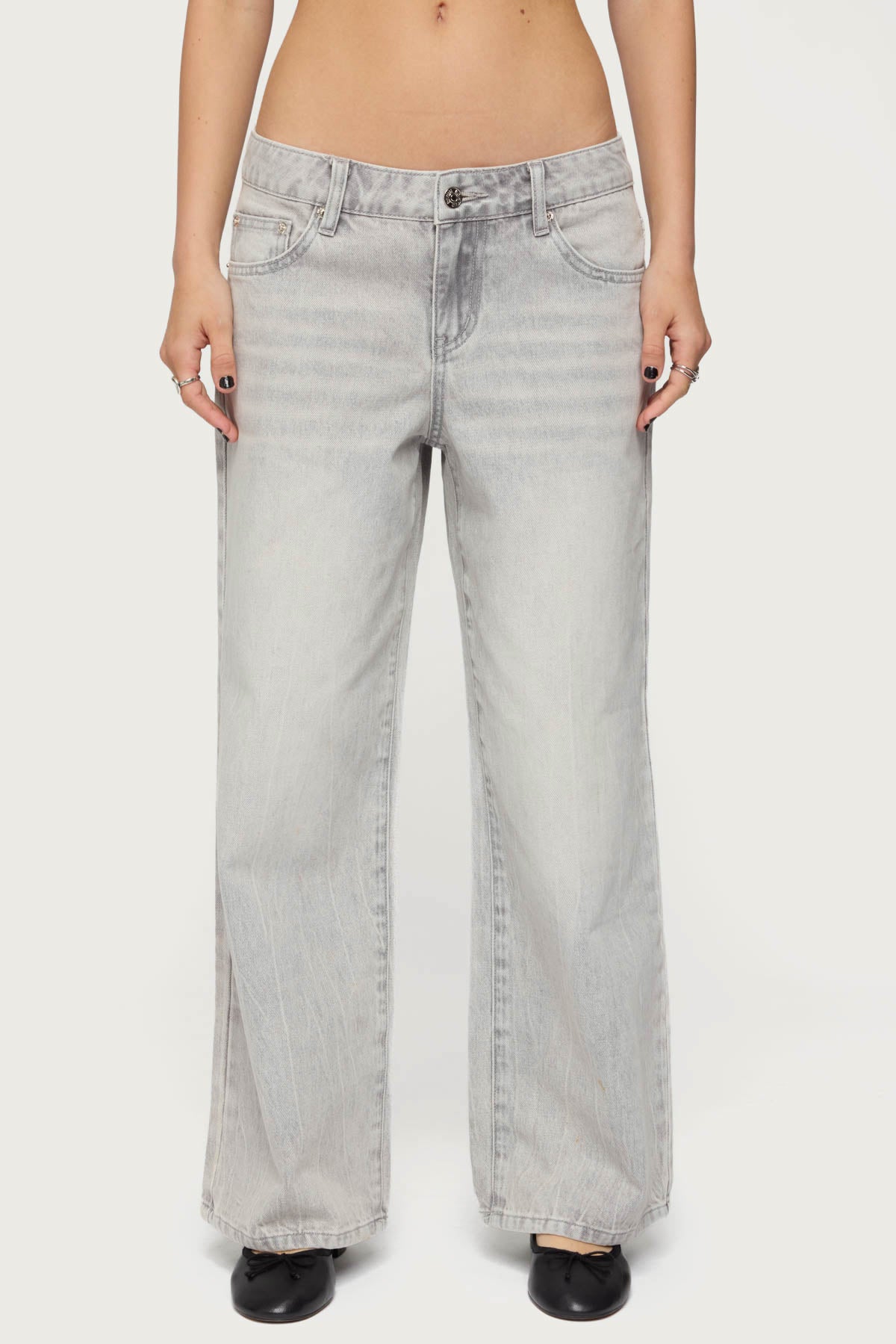Petite Magda Acid Wash Low Rise Baggy Jeans