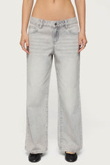 Petite Magda Acid Wash Low Rise Baggy Jeans