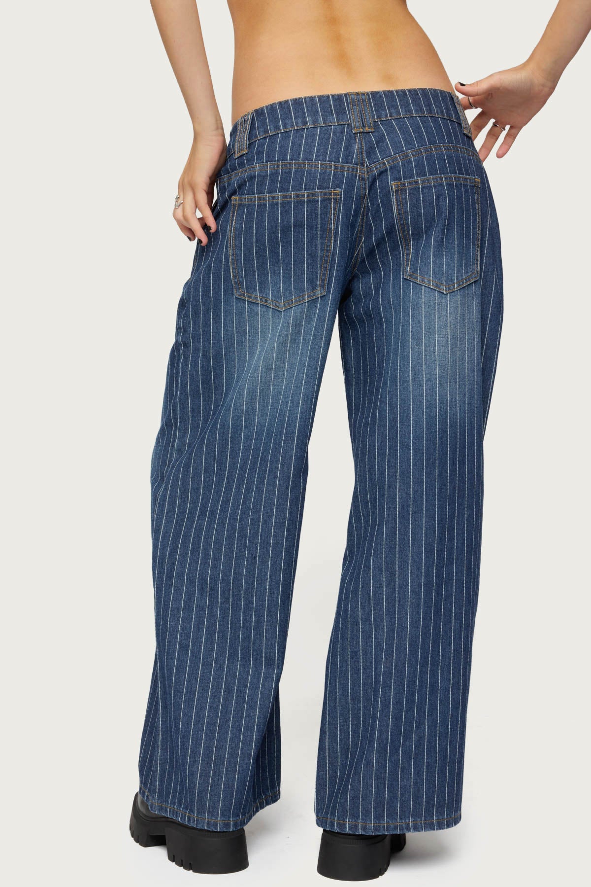Petite Cory Striped Low Rise Baggy Jeans