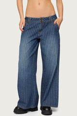 Petite Cory Striped Low Rise Baggy Jeans