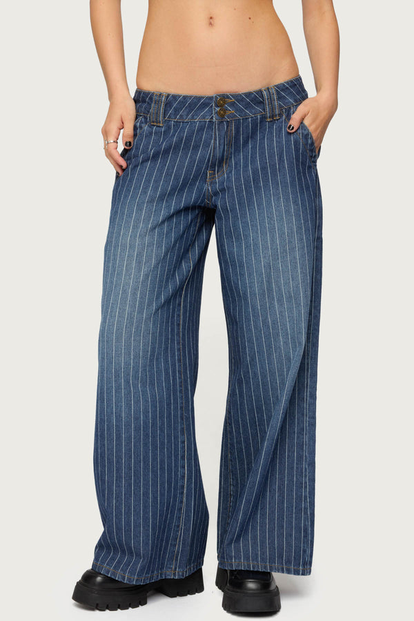 Petite Cory Striped Low Rise Baggy Jeans