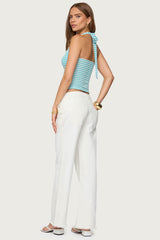 Lovina Textured Striped Halter Top