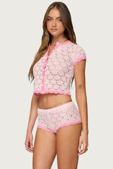 Elisa Open Knit Button Up Top