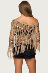 Fringe Sequin Crochet Poncho