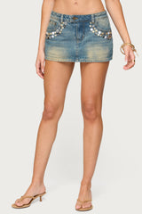 Mixed Buttons Denim Mini Skort