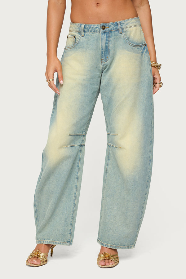 Cayden Washed Low Rise Barrel Jeans